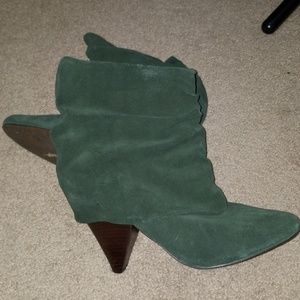Green sueded Steve Madden booties gently worn